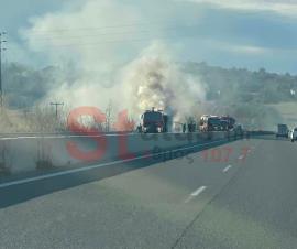 Τώρα: Φωτιά σε βυτιοφόρο στην εθνική Θεσσαλονίκης - Σερρών